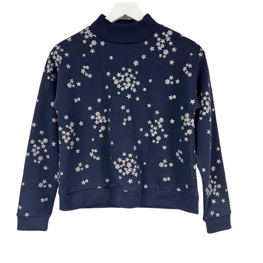 Crewcuts Navy Star Sweatshirt Silver Glitter Stars Girls Size XL